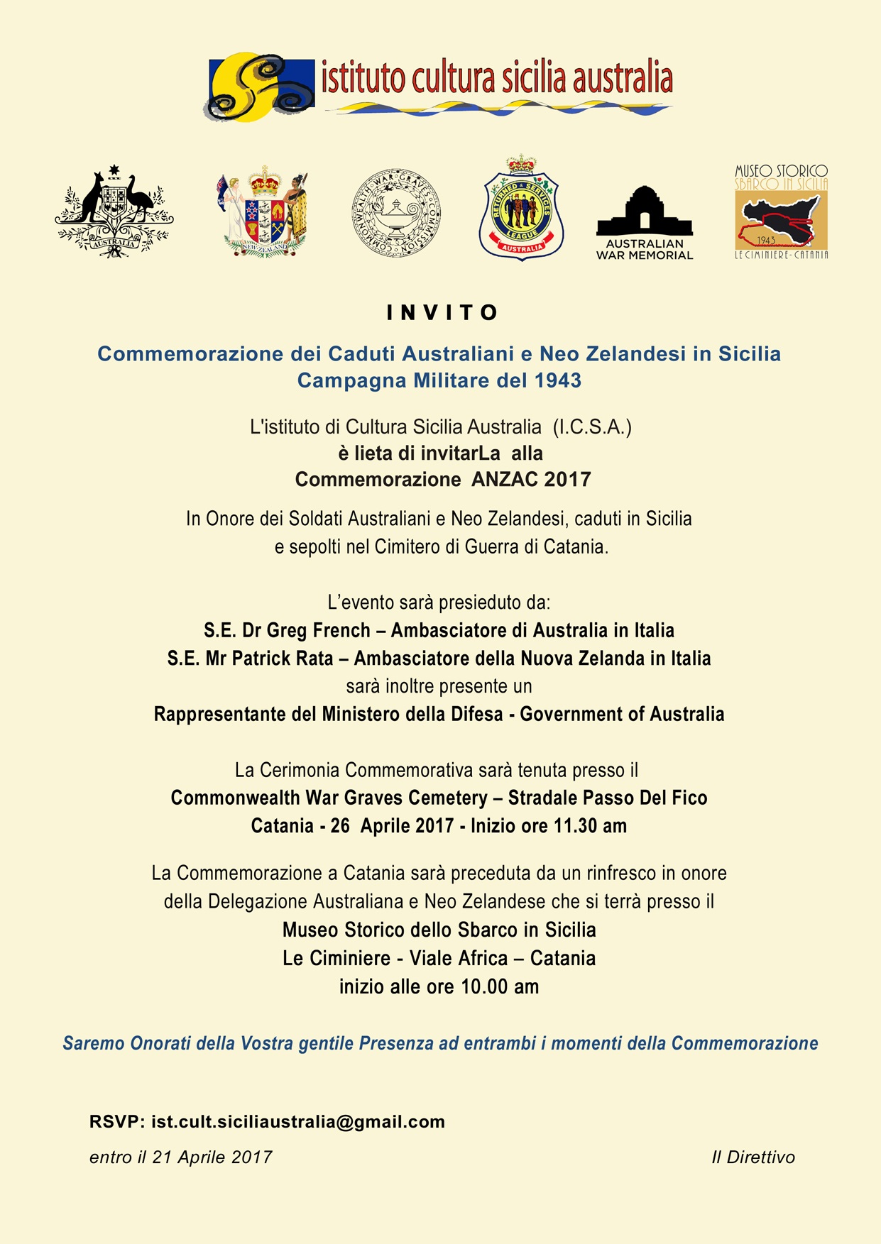 Invito ANZAC 2017