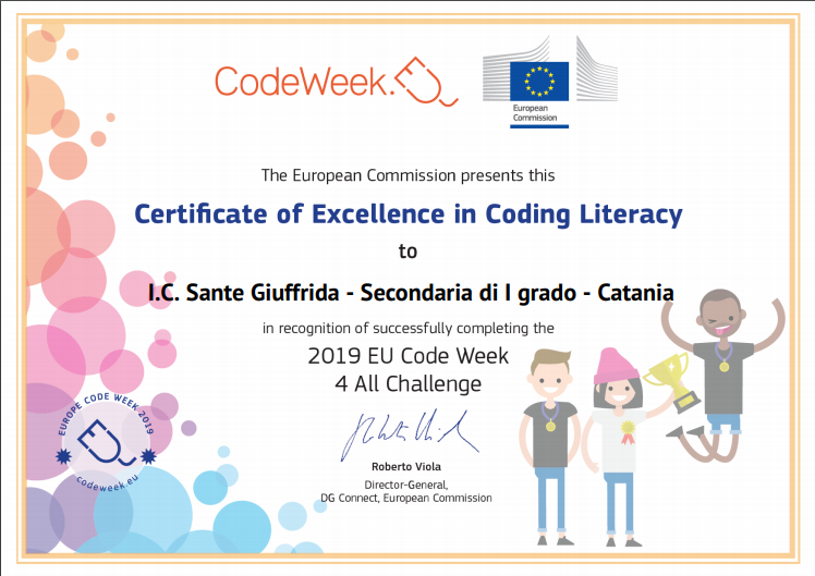 Certificato Excellence Codeweek 2019